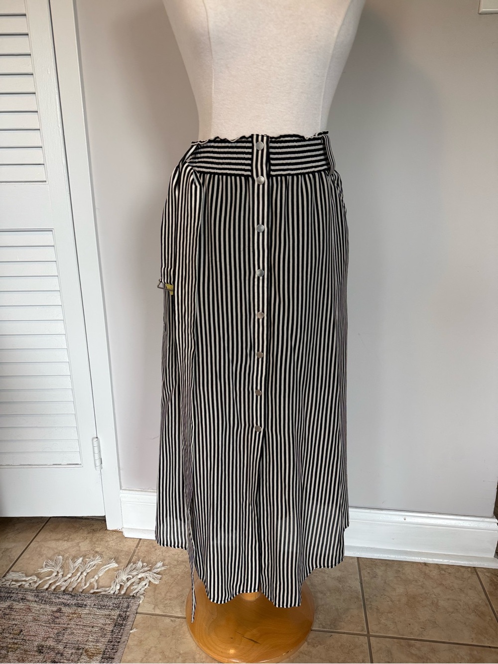 A.L.C. Striped Button Front Maxi Skirt Paperbag Smocked Waist Belted 6